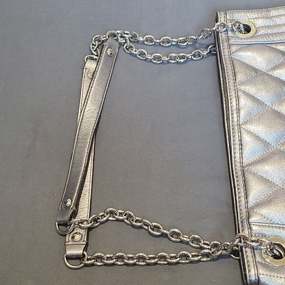Coach Silver Quilted Poppy Slim Tote With Chain Strap - Picture 7 of 7